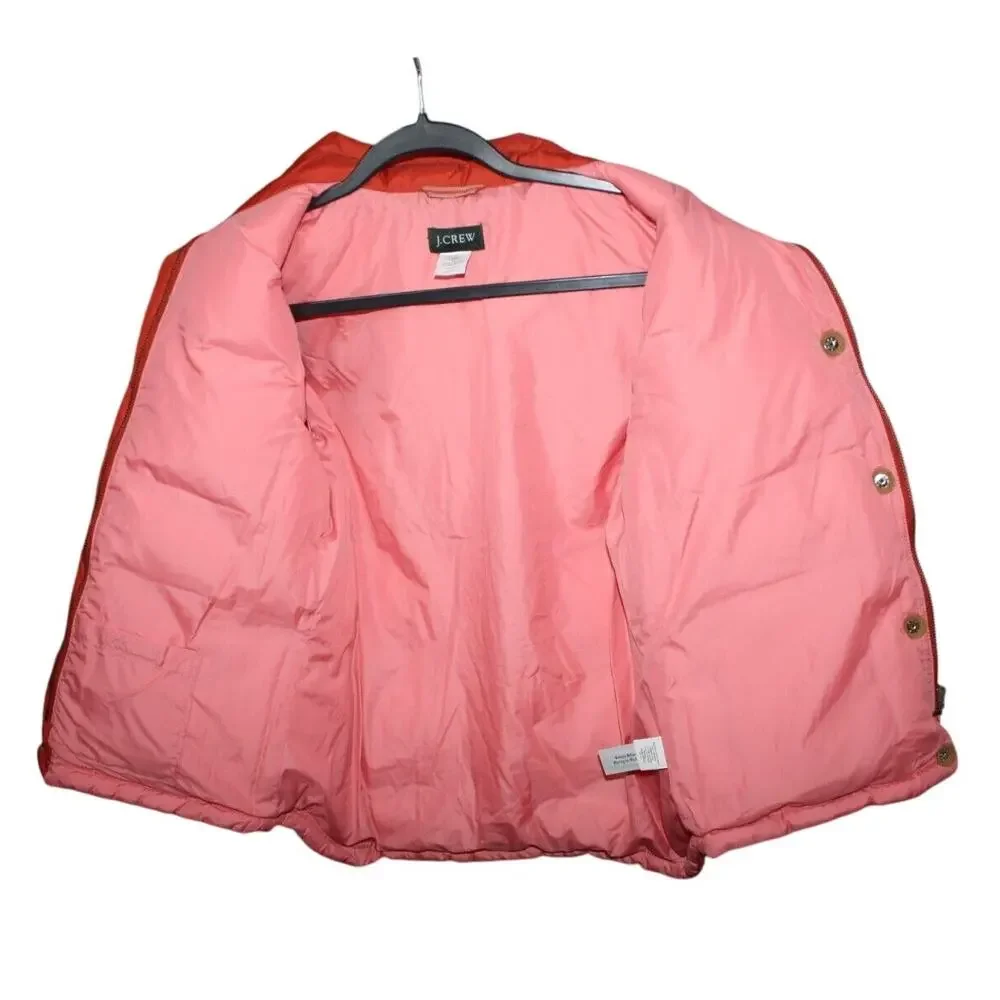 J. Crew Womens XS Puffer Vest Orange/Pink Zip Button Up Double Pockets Outerwear